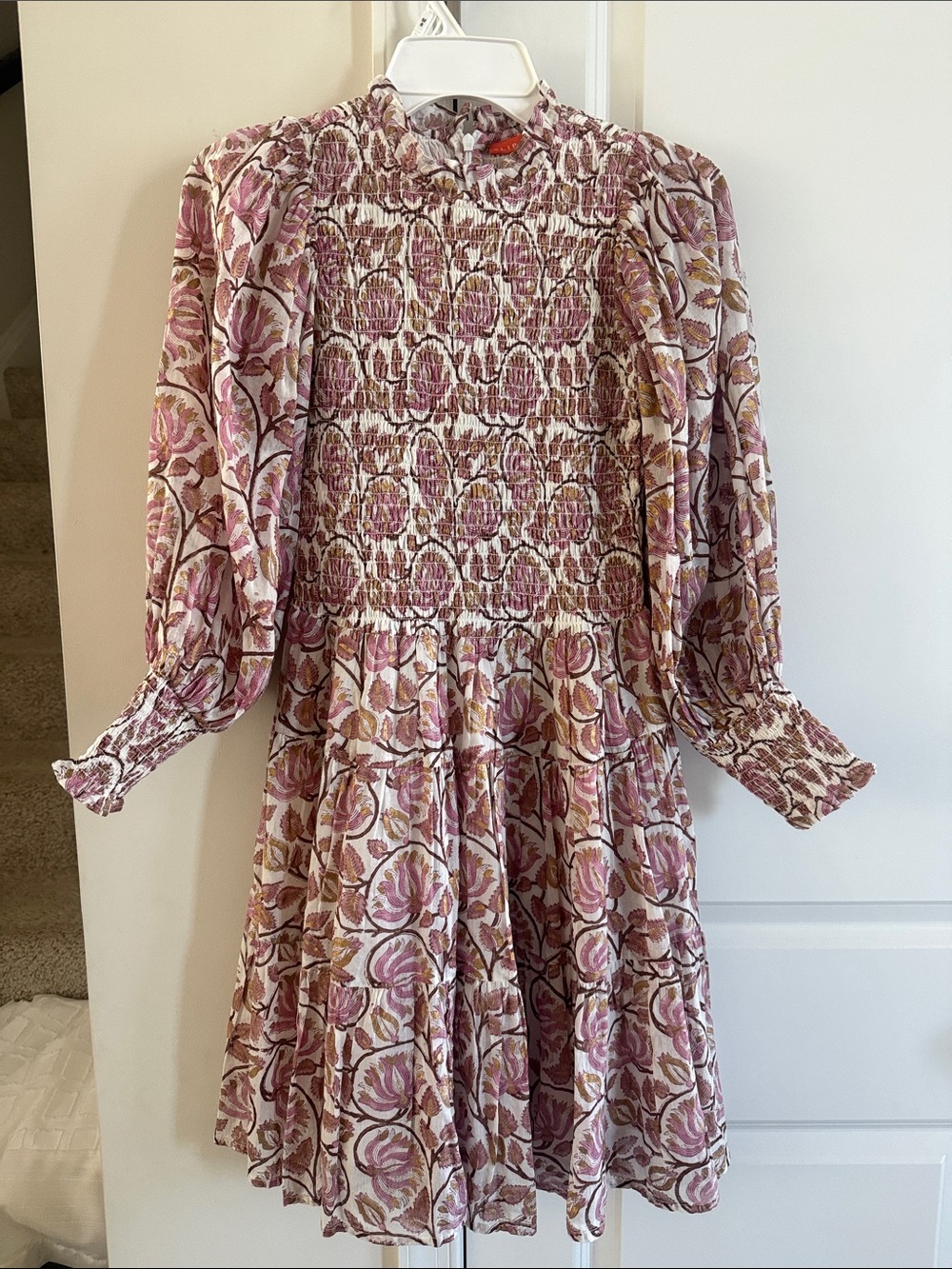 Tuckernuck-Oliphant Pink Floral Smocked Mini Dress S - Picture 3 of 6